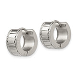 Stainless Steel Hoop Earrings, Polished Etched Hinged Design, Hypoallergenic Modern Style