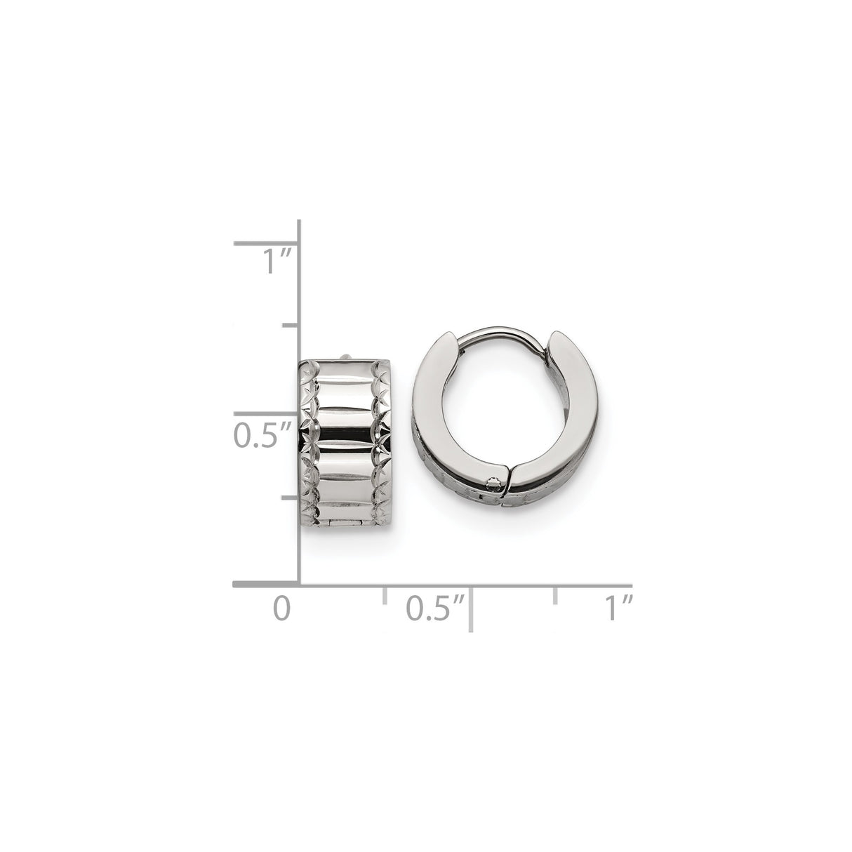 Stainless Steel Hoop Earrings, Polished Etched Hinged Design, Hypoallergenic Modern Style