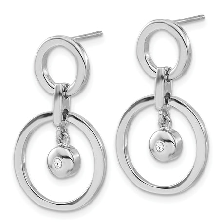 Stainless Steel Drop Earrings with Cubic Zirconia, Double Circle and Dangling Bead Design