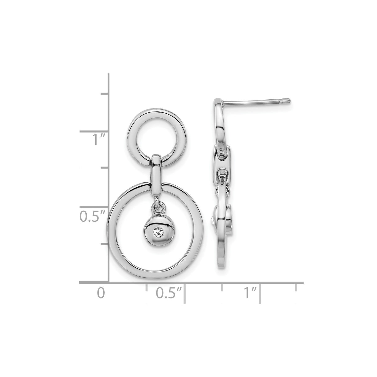 Stainless Steel Drop Earrings with Cubic Zirconia, Double Circle and Dangling Bead Design