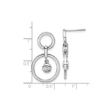 Stainless Steel Drop Earrings with Cubic Zirconia, Double Circle and Dangling Bead Design