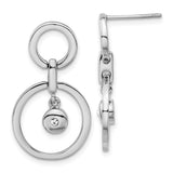 Stainless Steel Drop Earrings with Cubic Zirconia, Double Circle and Dangling Bead Design