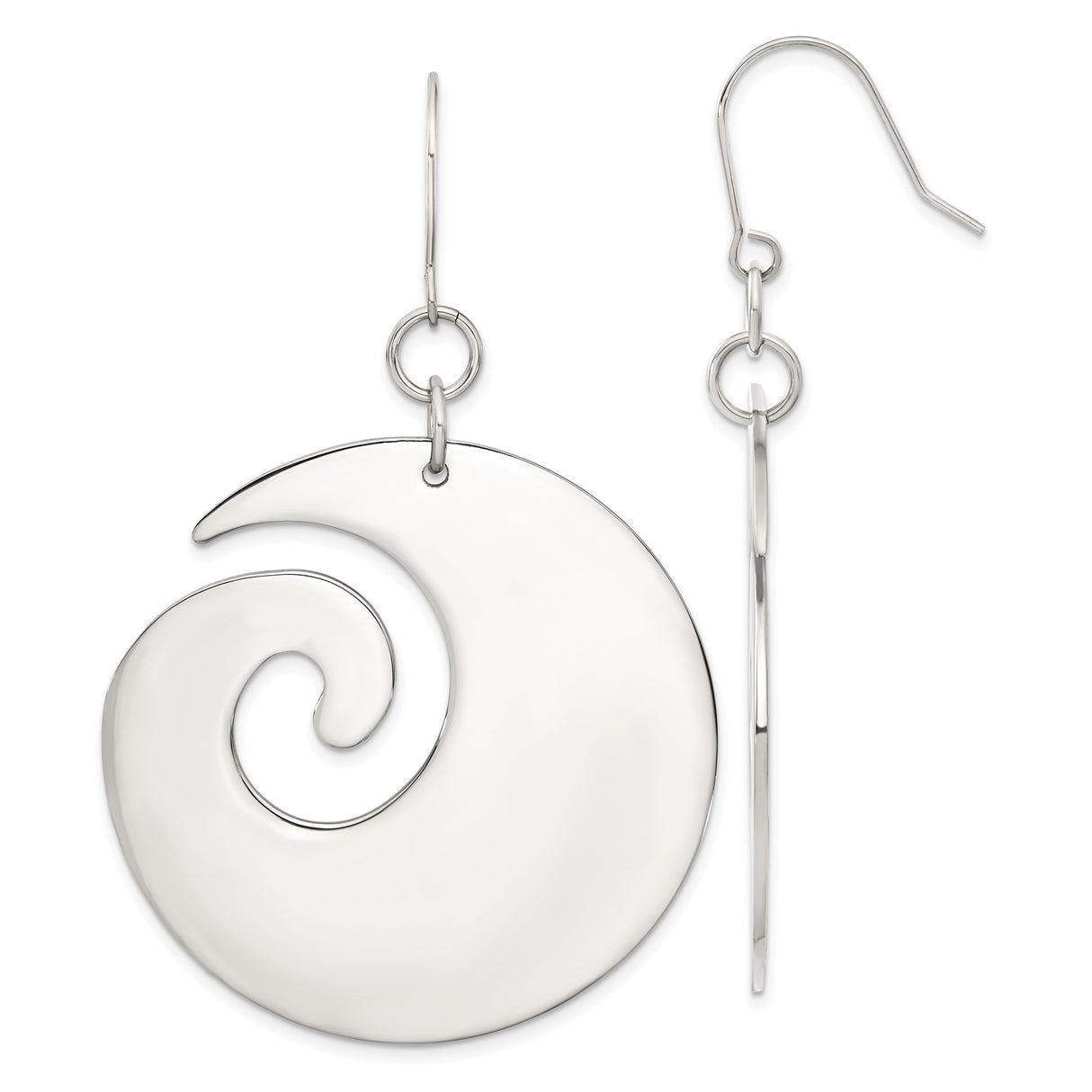 Stainless Steel Dangle Earrings with Spiral Wave Design, Modern Boho Coastal Style