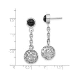 Stainless Steel Drop Earrings with Onyx Accents, Openwork Heart Spheres, Romantic Dangle Design