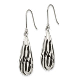 Stainless Steel Teardrop Dangle Earrings with Black and Silver Zebra Stripe Pattern
