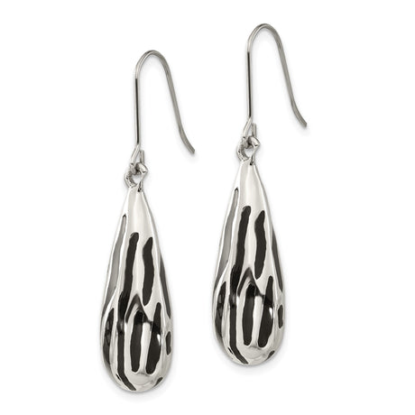 Stainless Steel Teardrop Dangle Earrings with Black and Silver Zebra Stripe Pattern