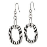 Stainless Steel Dangle Earrings with Twisted Oval Hoops and Black Enamel Stripe
