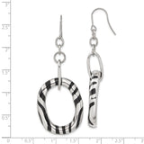 Stainless Steel Dangle Earrings with Twisted Oval Hoops and Black Enamel Stripe