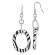 Stainless Steel Dangle Earrings with Twisted Oval Hoops and Black Enamel Stripe