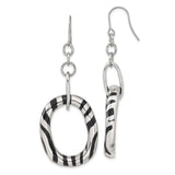 Stainless Steel Dangle Earrings with Twisted Oval Hoops and Black Enamel Stripe