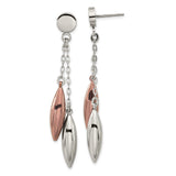 Stainless Steel Dangle Earrings, Dual Tone Marquise Drop with Long Chain Links, Boho Chic Style