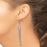 Stainless Steel Dangle Earrings with Cascading Chains and Open Heart Charms