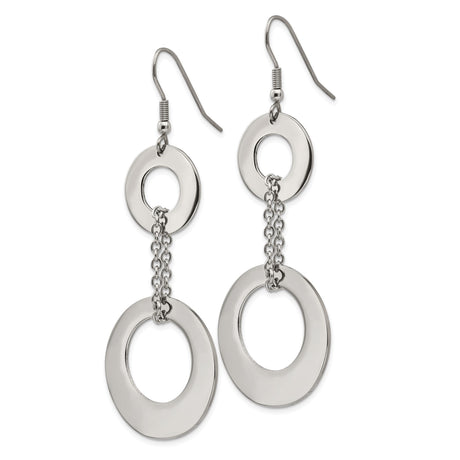 Stainless Steel Dangle Earrings with Linked Open Circle Discs, Geometric Minimalist Design