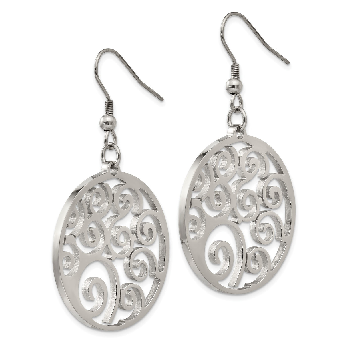 Stainless Steel Dangle Earrings with Openwork Filigree Swirl Design for Women
