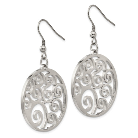 Stainless Steel Dangle Earrings with Openwork Filigree Swirl Design for Women