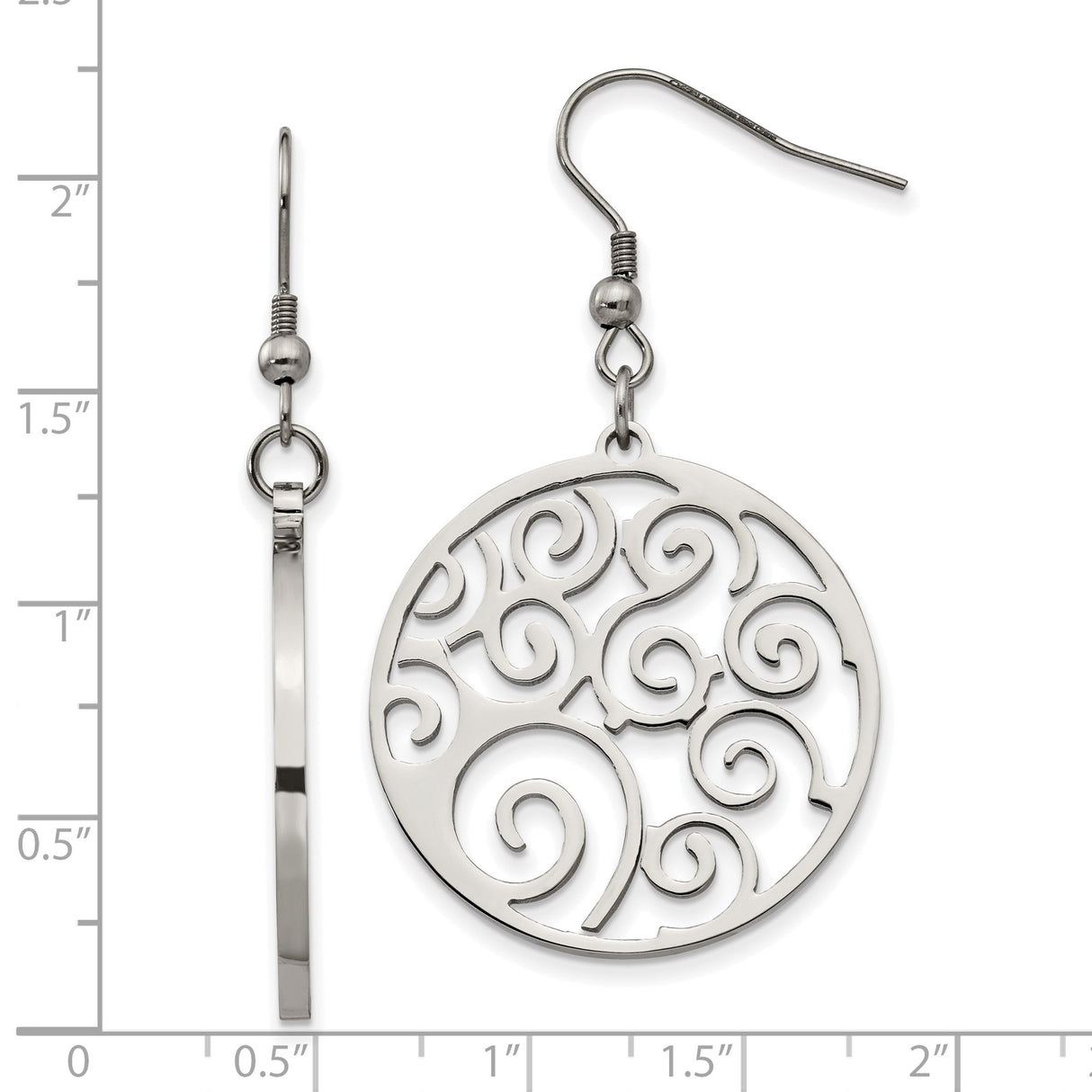 Stainless Steel Dangle Earrings with Openwork Filigree Swirl Design for Women