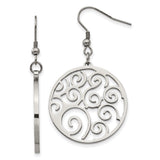 Stainless Steel Dangle Earrings with Openwork Filigree Swirl Design for Women