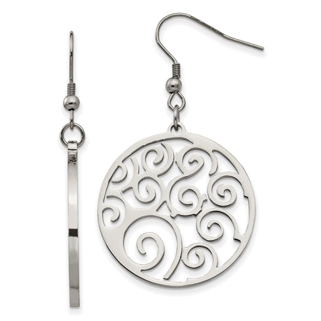 Stainless Steel Dangle Earrings with Openwork Filigree Swirl Design for Women