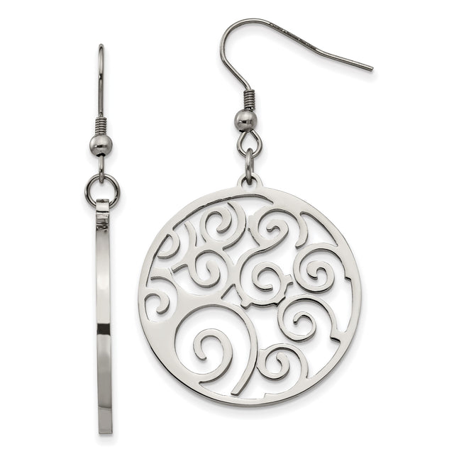 Stainless Steel Dangle Earrings with Openwork Filigree Swirl Design for Women