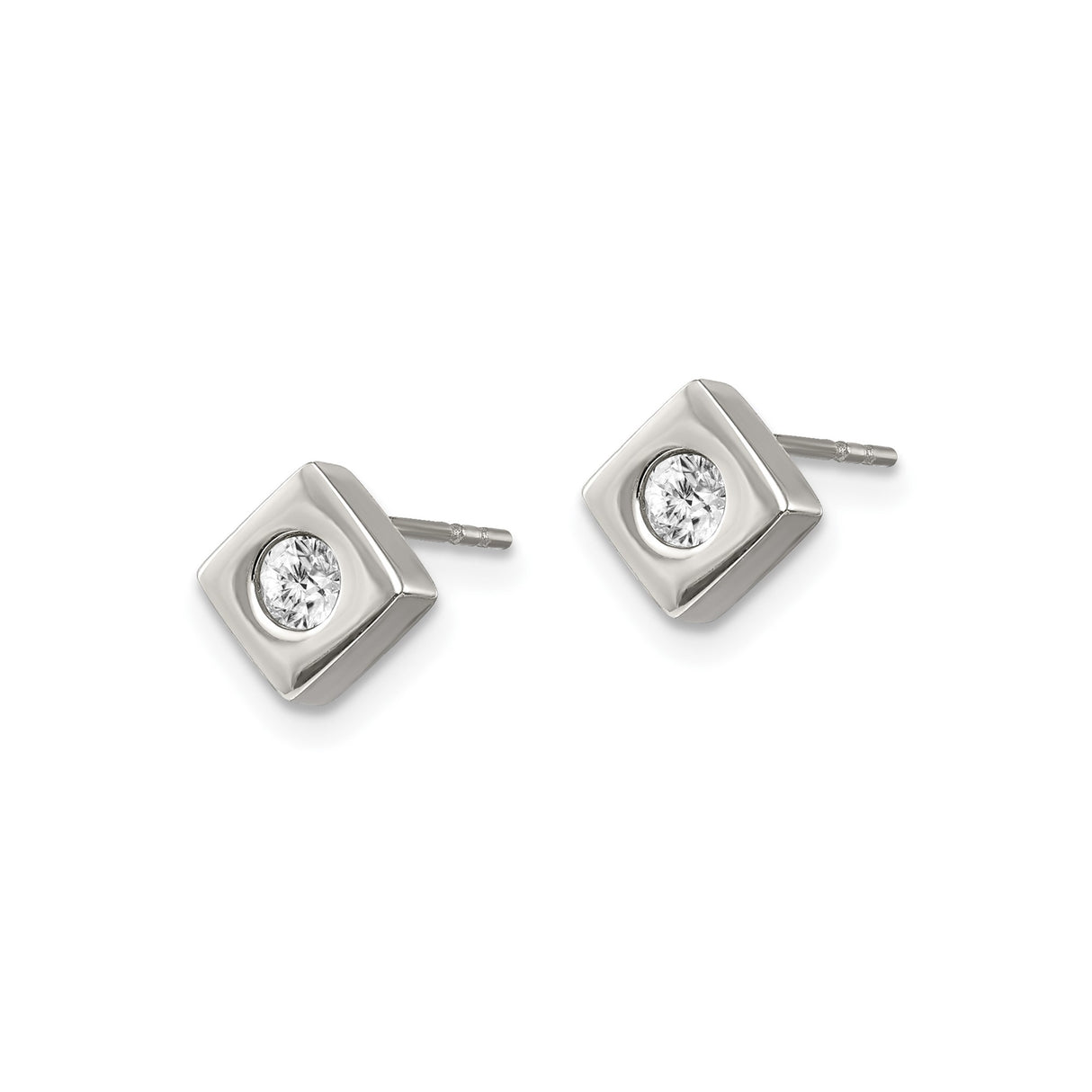 316 Stainless Steel Stud Earrings with Square Bezel Set Cubic Zirconia, Geometric Minimalist Design