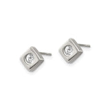 316 Stainless Steel Stud Earrings with Square Bezel Set Cubic Zirconia, Geometric Minimalist Design