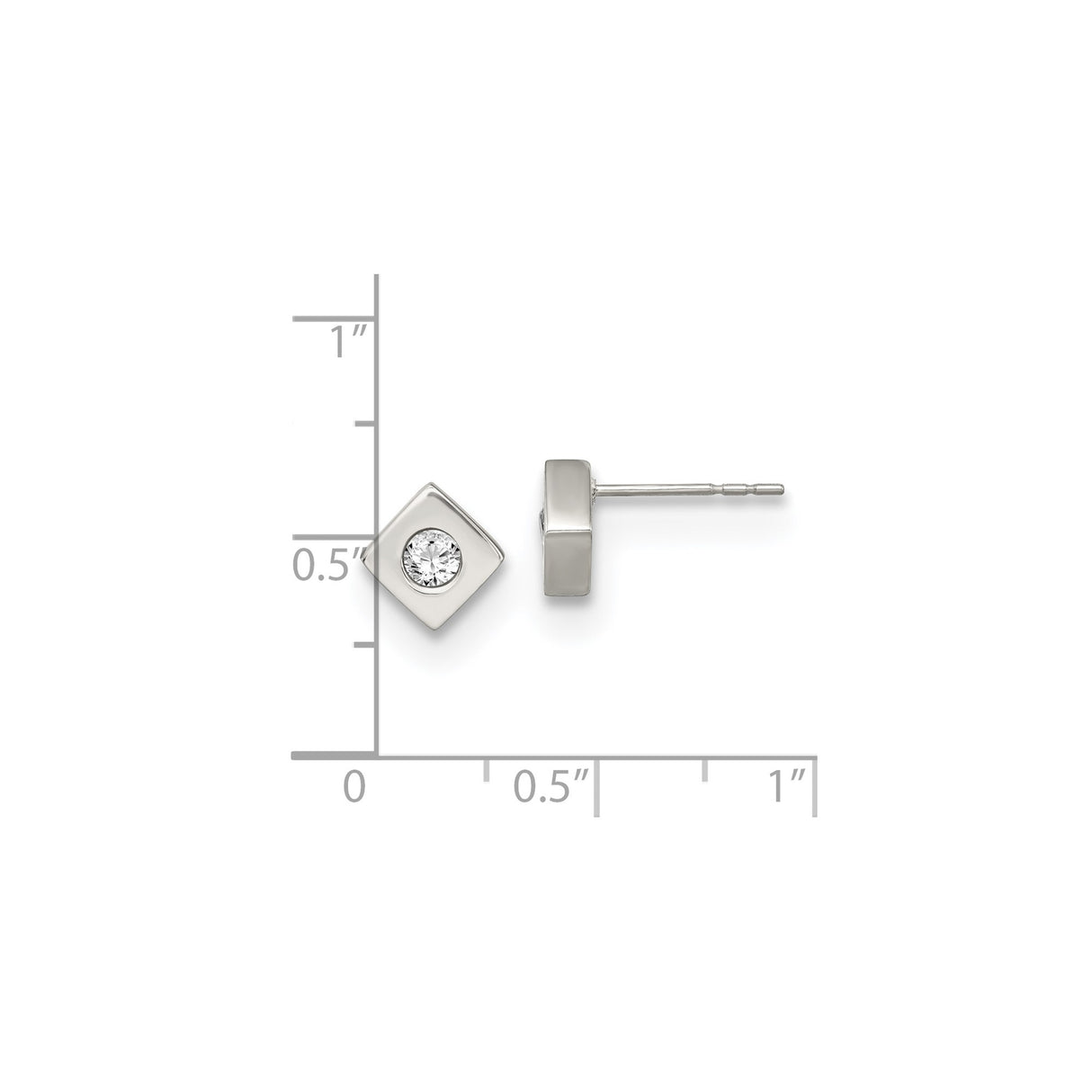 316 Stainless Steel Stud Earrings with Square Bezel Set Cubic Zirconia, Geometric Minimalist Design