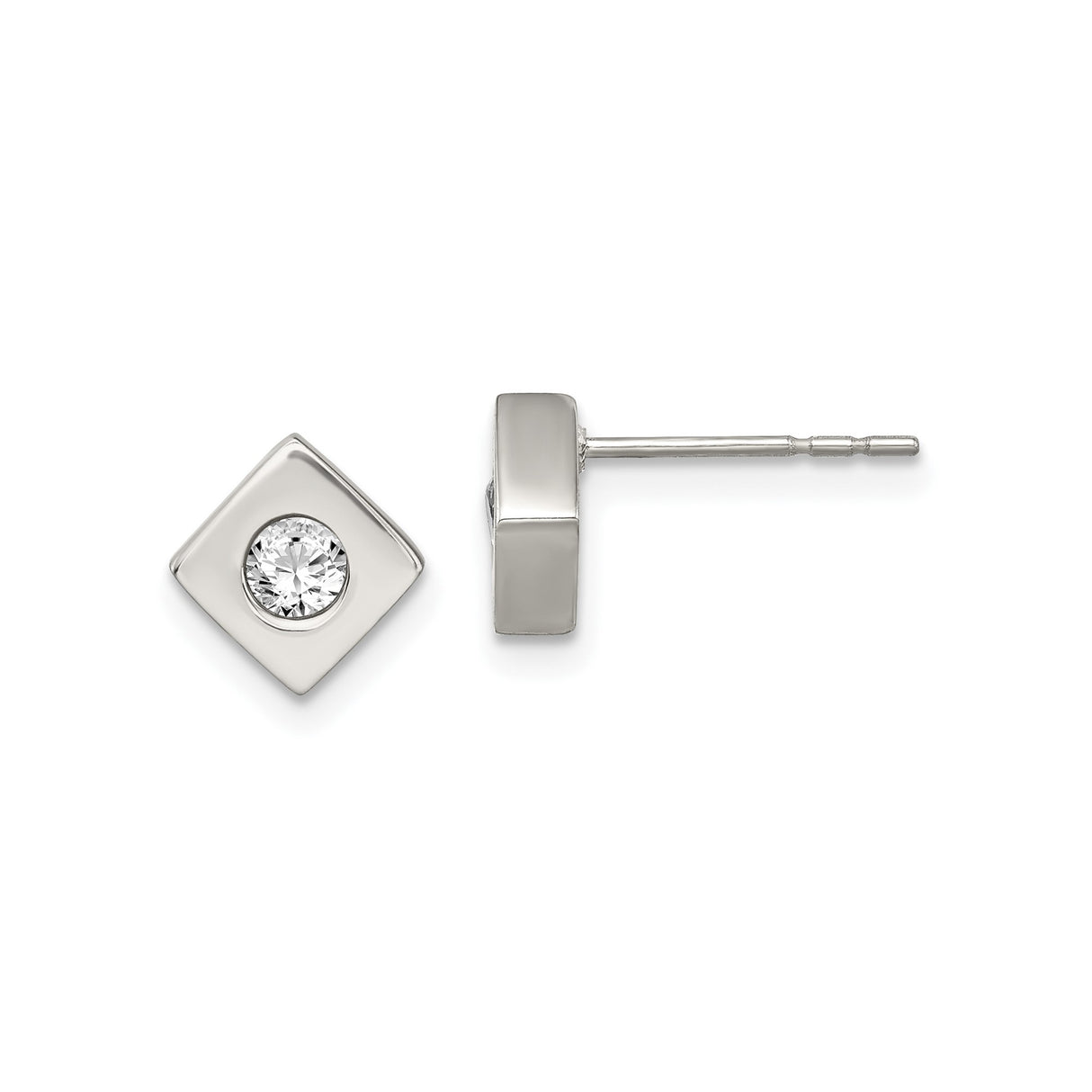 316 Stainless Steel Stud Earrings with Square Bezel Set Cubic Zirconia, Geometric Minimalist Design