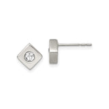 316 Stainless Steel Stud Earrings with Square Bezel Set Cubic Zirconia, Geometric Minimalist Design