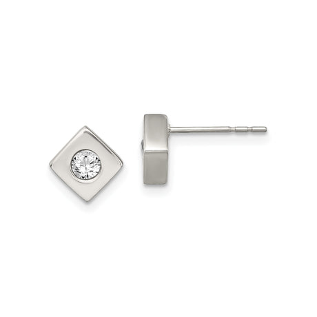 316 Stainless Steel Stud Earrings with Square Bezel Set Cubic Zirconia, Geometric Minimalist Design