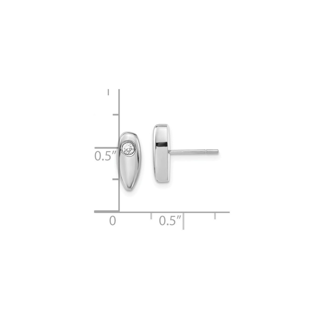 Stainless Steel Stud Earrings with Cubic Zirconia, Oval Bezel Set, Modern Minimalist Design