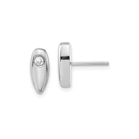 Stainless Steel Stud Earrings with Cubic Zirconia, Oval Bezel Set, Modern Minimalist Design