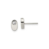 Stainless Steel Stud Earrings with Cubic Zirconia, Oval Bezel Set, Minimalist Modern Design