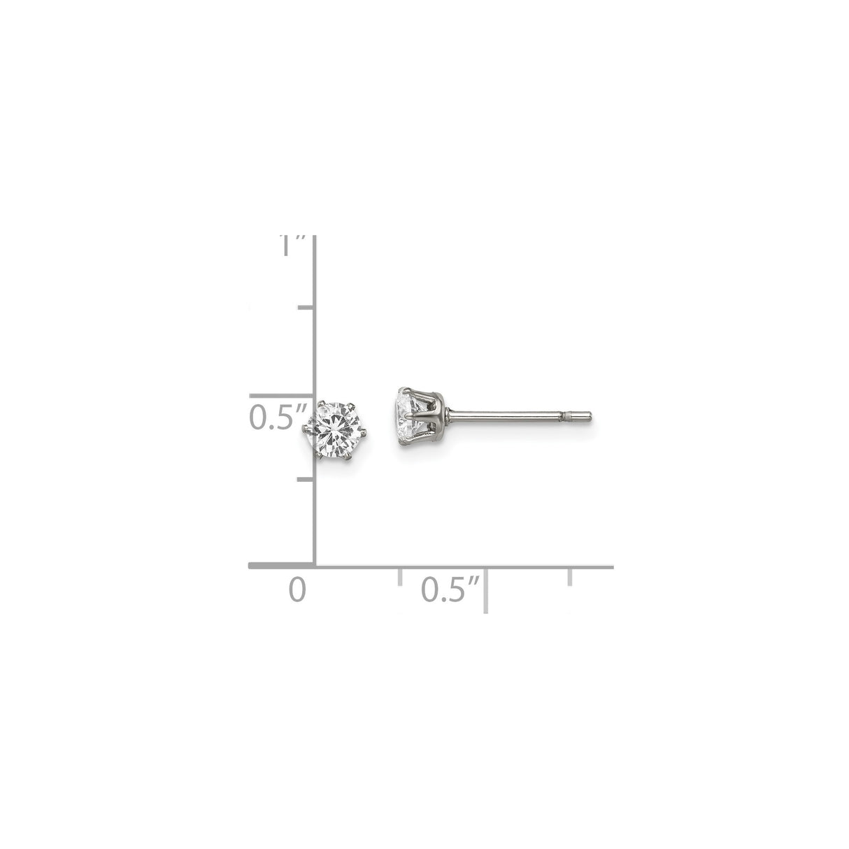 Stainless Steel Stud Earrings with Cubic Zirconia, Six Prong Minimalist Design