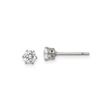 Stainless Steel Stud Earrings with Cubic Zirconia, Six Prong Minimalist Design