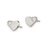 Stainless Steel Heart Stud Earrings with Cubic Zirconia, Hypoallergenic Jewelry for Women