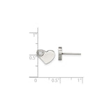 Stainless Steel Heart Stud Earrings with Cubic Zirconia, Hypoallergenic Jewelry for Women