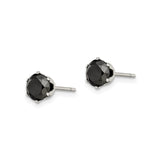 Stainless Steel Black CZ Stud Earrings Minimalist Prong Set