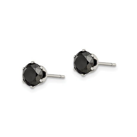 Stainless Steel Black CZ Stud Earrings Minimalist Prong Set