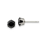 Unisex Stainless Steel Stud Earrings with Black Round CZ, Prong Setting Studs for Men and Women, Modern Minimalist Design, Durable Fashion Jewelry for Daily Wear or Formal Occasions, Polished Finish