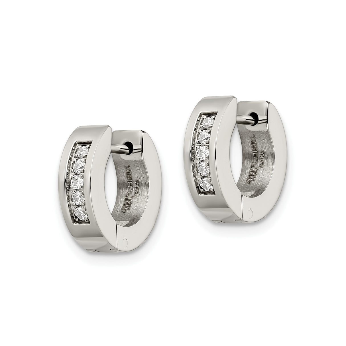 Stainless Steel Huggie Hoop Earrings with Cubic Zirconia, Modern Minimalist Design