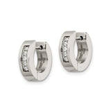 Stainless Steel Huggie Hoop Earrings with Cubic Zirconia, Modern Minimalist Design