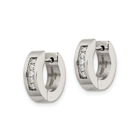 Stainless Steel Huggie Hoop Earrings with Cubic Zirconia, Modern Minimalist Design