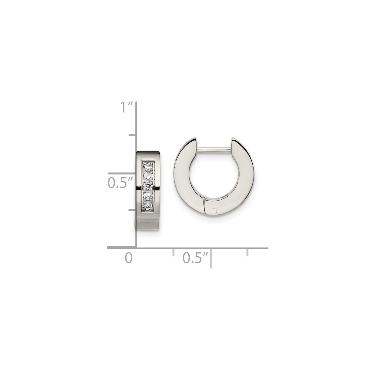 Stainless Steel Huggie Hoop Earrings with Cubic Zirconia, Modern Minimalist Design