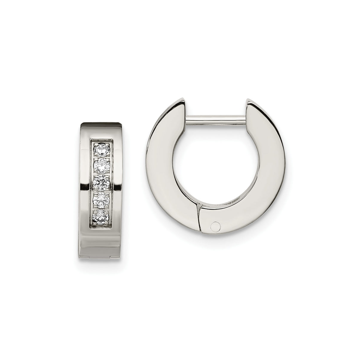 Stainless Steel Huggie Hoop Earrings with Cubic Zirconia, Modern Minimalist Design