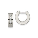 Stainless Steel Huggie Hoop Earrings with Cubic Zirconia, Modern Minimalist Design