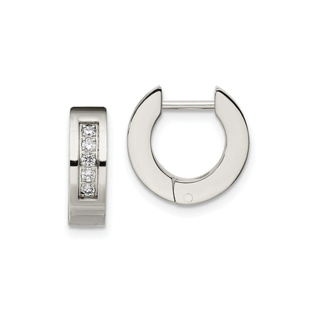 Stainless Steel Huggie Hoop Earrings with Cubic Zirconia, Modern Minimalist Design