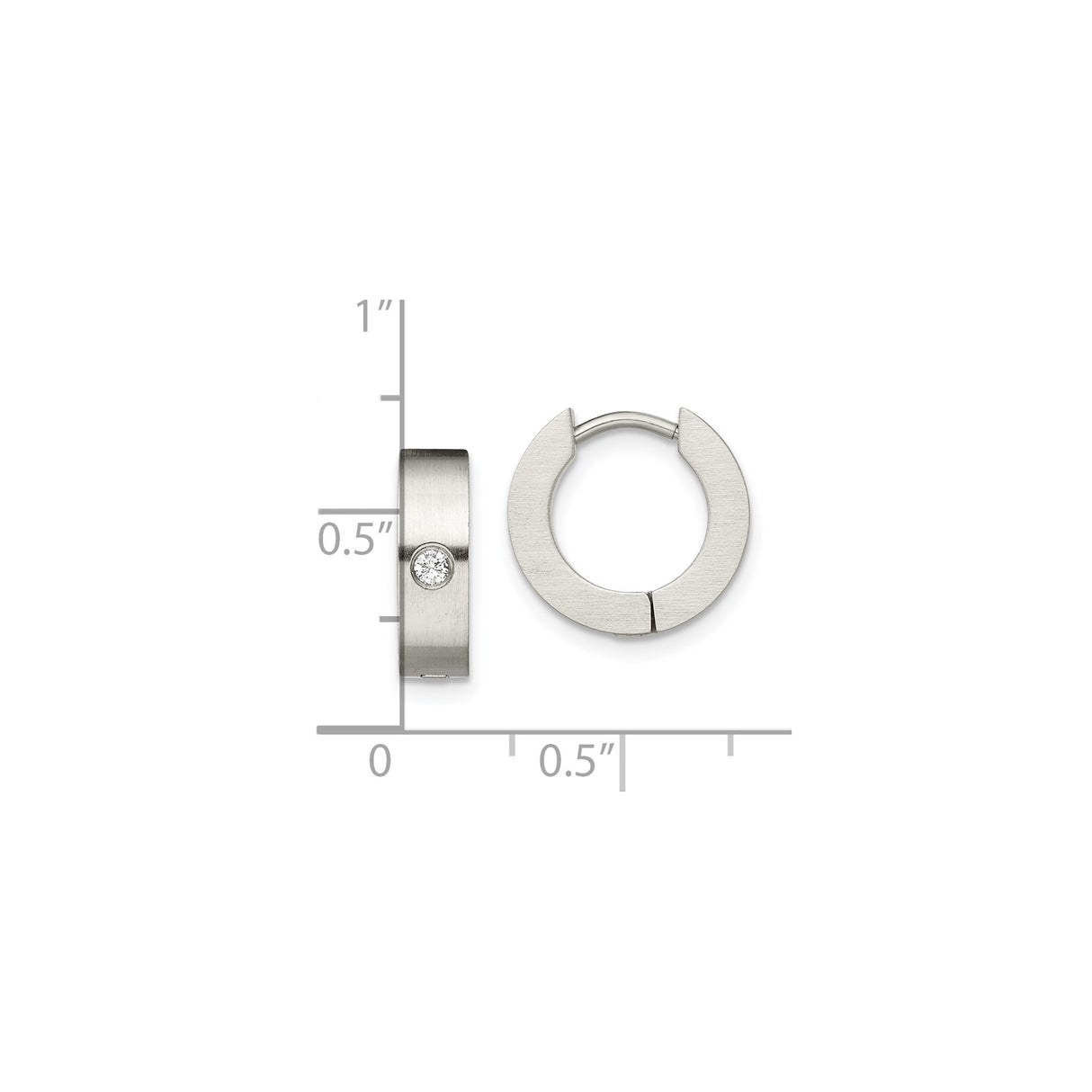 Stainless Steel Huggie Hoop Earrings with Cubic Zirconia, Brushed Finish, Minimalist Unisex Design