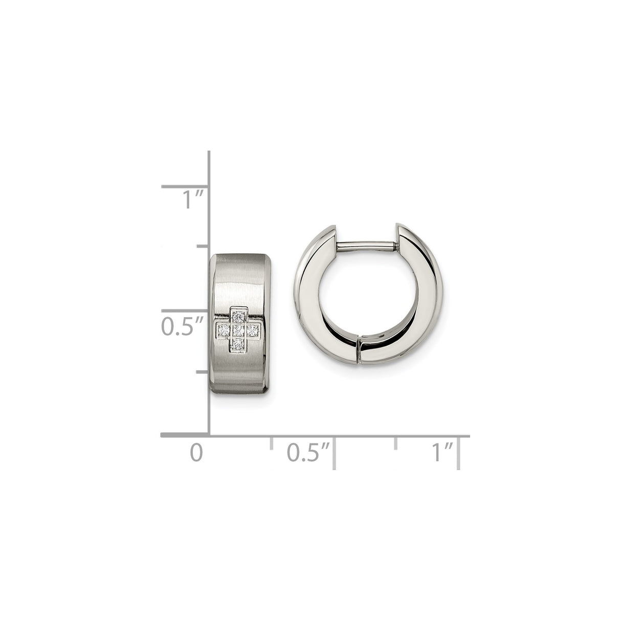 Stainless Steel Huggie Hoop Earrings with Cubic Zirconia Cross Symbol, Religious Style