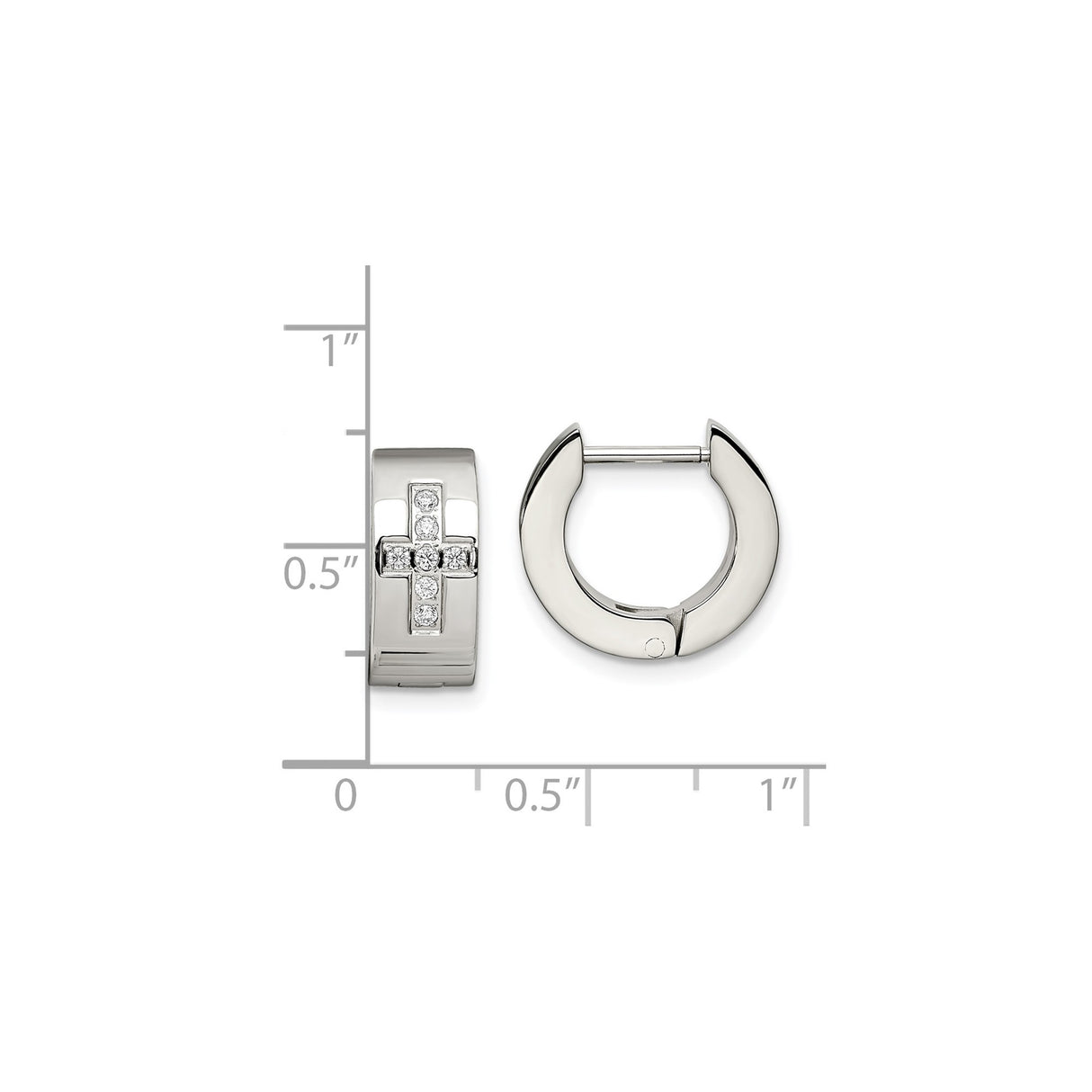 Stainless Steel Hoop Earrings with Cubic Zirconia Cross Design and Polished Finish