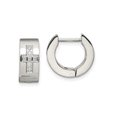 Stainless Steel Hoop Earrings with Cubic Zirconia Cross Design and Polished Finish
